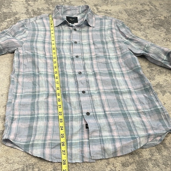 New Rails Mens Havana Plaid Denim Sport Shirt Linen Button Front Long Sleeve S - Picture 10 of 14